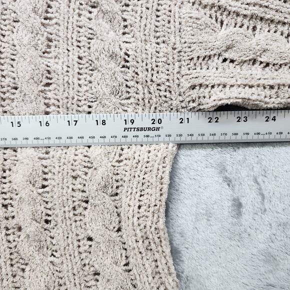 American Eagle Sweater M Tan Chenille Stretch Cable Knit Pullover Preppy Casual - Picture 7 of 9